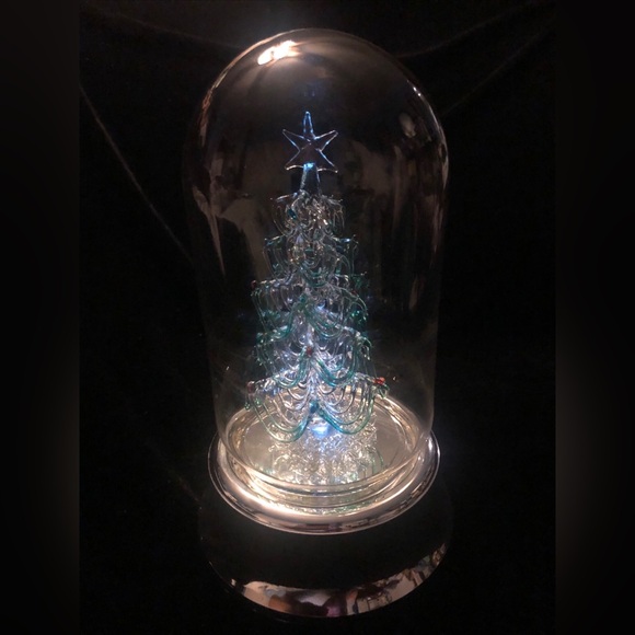 Beautiful Vintage Spun Glass Spinning Christmas Tree Under Dome Wind Up Musical - Picture 10 of 11